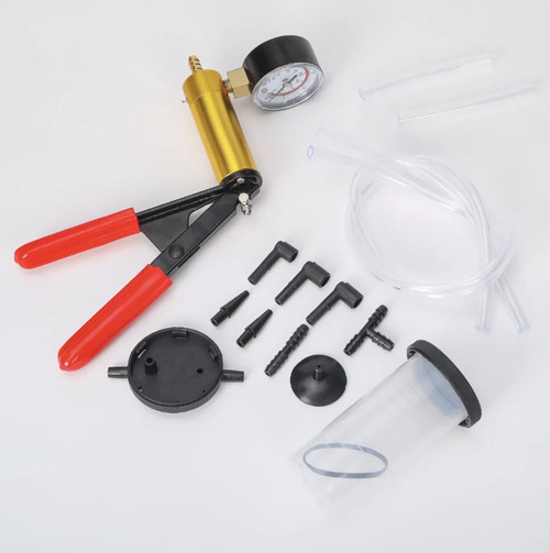 Use the two-hand manual vacuum suction gun, which comes with a vacuum pressure gauge and is equipped with multiple-sized connectors. It is stored in a portable toolbox. Manually create negative pressure and it doesn't require an electric power source. It can be used for extracting brake fluid in cars and for vacuum leak detection of pipelines. The transparent liquid storage cup makes it easy to observe the liquid volume. It is suitable for auto repair and maintenance operations.