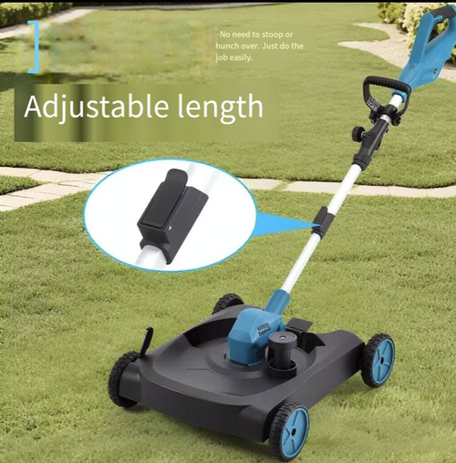This versatile, compact walk-behind mower features a cordless lithium battery design for unrestricted use. Its four-wheel design saves effort and spares your back from bending, while the telescopic handle adjusts to suit different heights.A true all-in-one machine, it can trim lawns, remove weeds, and harvest crops. Equipped with an LED digital display for real-time battery monitoring, it is compact and portable—truly an essential tool for home garden and yard maintenance.