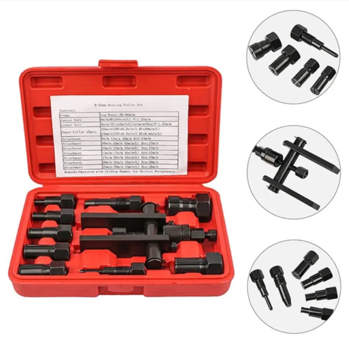 Motorcycle bearing set with 10 pieces, self-locking device, suitable for motorcycles, scooters and electric motorcycles. Includes multiple specifications of locking claws, top rods, and can precisely disassemble and assemble wheel hubs and engine bearings. Made of high-strength steel, it does not slip, and does not damage the parts even with forceful operation. Beginners can complete it in 10 minutes. Saves maintenance costs and time. Essential for motorcyclists and repair shops.