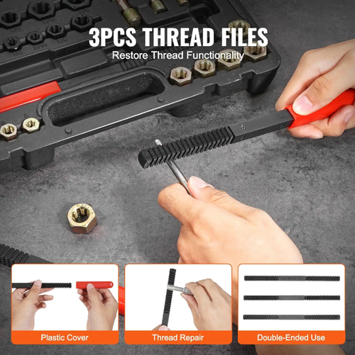 Thread Repair Magic Tool,A 49-piece set of bolt and nut repair tools, durable and easy to operate. It covers functions such as thread repair and rust prevention and disassembly. Even beginners can easily repair stripped or rusted bolts, making it an excellent assistant for auto repair and mechanical maintenance.
