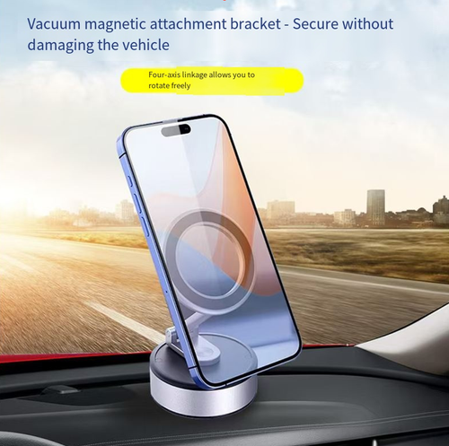 This zinc alloy magnetic support: With a 25KG vacuum suction that is as stable as a rock, it features four-axis linkage for 360° rotation and free angle adjustment. It can be magnetically attached and detached, folded for portability. The zinc alloy material is durable and sturdy. It is suitable for all scenarios such as in vehicles, on desks, or during business trips. Once placed, it will remain stable, eliminating screen shaking and residue from past attachments.
