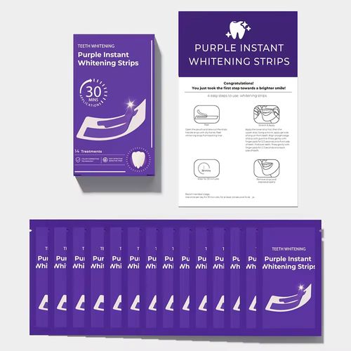 The gentle and protective purple film whitening toothpaste: It can quickly remove yellow spots within 30 minutes and won't cause tooth sensitivity! It contains V34 color correction essence glycerin for gum care, and includes 14 sets of complete care kits. Order today and you will receive 3 boxes, totaling 84 strips, covering the entire care cycle. It can transform tea stains, coffee stains, and naturally yellow teeth into healthy, bright, and white teeth.