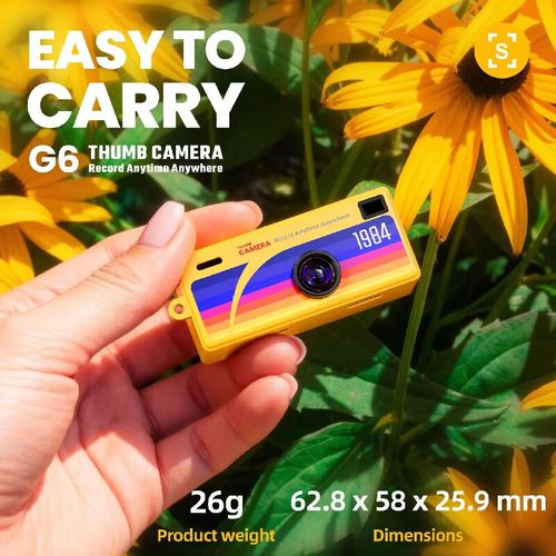 Mini retro camera that can be used as a keychain: The G6 Thumb Camera features a striking color contrast in the 1984 vintage design, weighing only 26g and being portable enough to fit in the palm of your hand. With HD high-definition recording capabilities, you can easily take pictures at exhibitions, picnics, or when hanging out with your girlfriends, capturing the beauty of life without any waiting time.