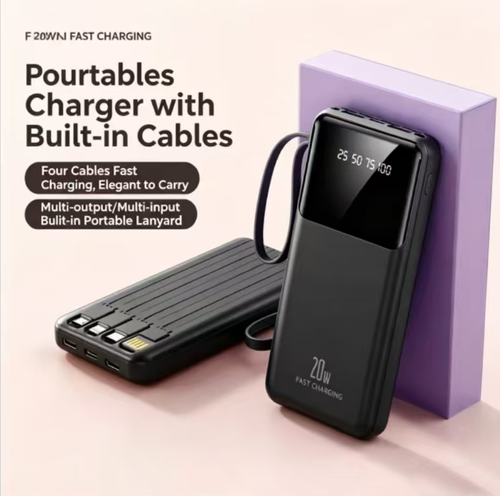 A 4-pin 20W fast charging portable power bank, ultra-thin and portable. It can charge multiple devices with just one cable. The LED digital display shows the battery level in real time. Multiple safety protections prevent battery damage. It can be used for outdoor travel and daily commuting. Easily say goodbye to battery anxiety. Always keep your device charged at any time and anywhere, making your travels more convenient.