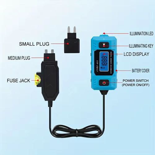 Car fuse current detector, with high-definition backlit screen + built-in lighting, can display readings clearly even in dimly lit cabins. Compatible with multiple interfaces, adapter is suitable for various scenarios, plug-and-play operation is easy to use, and it can accurately detect circuit abnormalities. It is a portable and convenient tool for auto repair owners to troubleshoot circuits.