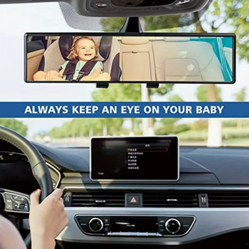 Easy Clip Installation Universal 300mm Anti Glare Blue Wide Angle Tint Interior Clip on Panoramic Rearview Mirror