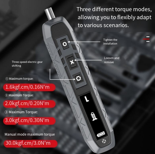 This electric screwdriver set is meticulously designed and compact. It features a built-in strong magnetic quick-change bit. It offers three torque adjustment settings and supports manual mode. It comes with 162 labeled bits and a convenient storage box. The three torque modes are suitable for various working conditions, making it an efficient and precise tool for disassembly, assembly and maintenance.