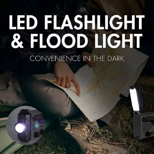 Multifunctional emergency disaster survival radio - hand-crank power generation - solar energy - USB 3AAA battery - 4 charging modes - strong light flashlight - adjustable reading lamp - SOS alarm call  AM FM WB multi-band radio - outdoor camping - home power outage - earthquake disaster emergency must-have - portable and durable, capable of emergency charging for mobile phones, a portable safety guarantee device for emergencies.