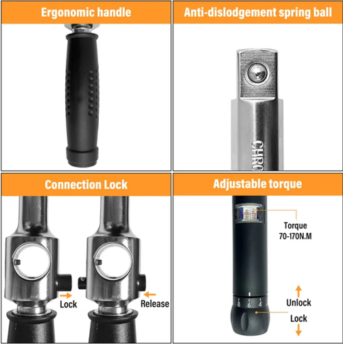 Window preset cross-head torque wrench, convenient and precise for tire changes. Window preset torque, reaches the value and clicks to alert, without cracking or loosening. Comes with 4 socket adapters to fit most vehicles. Compact storage box for portability. 5-minute self-service tire change, ensuring driving safety as an insurance. Just a few dollars and you can instantly become a car mechanic for self-driving!