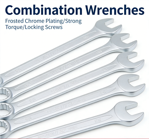 15-piece dual-purpose wrench set: covers all specifications from 8mm to 24mm, forged from chromium-vanadium steel + lifetime warranty, sandblasted chrome for rust prevention and durability. Double-ended design with opening and socket, arc-shaped locking mechanism for stability, strong socket torque, longer and thicker handle for ease of use, easy to store in a bag for quick return to use, suitable for auto repair, home improvement, DIY and all-around applications.