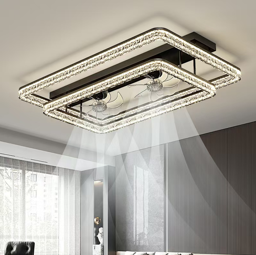 This luxurious Italian-style smart ceiling fan lamp features a double-layer ice-patterned crystal design, integrating both lighting and cooling functions. It supports offline voice control, APP control, and remote control. It is equipped with full-spectrum eye-friendly LED, two silent fans, and is suitable for a large space of 20-35 square meters. It is an excellent choice for living rooms and dining areas.