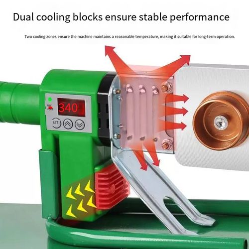 This digital thermoplastic fusion machine features intelligent temperature control for precise temperature regulation. Dual cooling blocks ensure stable welding. Multiple nozzles are available to meet different pipe diameter requirements. The operation is convenient, and even beginners can easily complete professional-grade pipe welding, making waterway projects efficient and reliable.