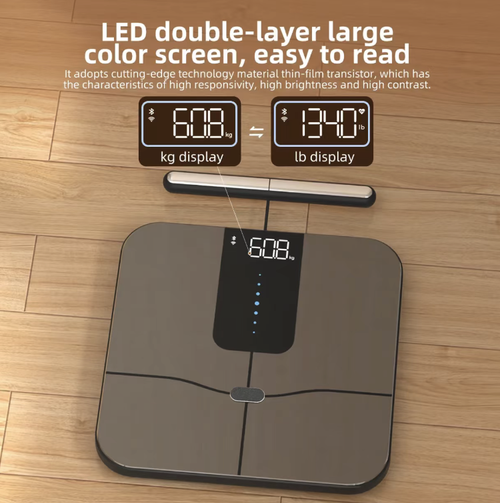 This eight-electrode smart body fat scale offers medical-grade accuracy in monitoring comprehensive health data of the entire body. The invisible LED high-definition screen provides clear readings. It has an ultra-long battery life of 180 days and supports Type-C fast charging. It also enables multiple users in the family to be bound. It is a professional-level monitoring device for home health management and fitness shaping.
