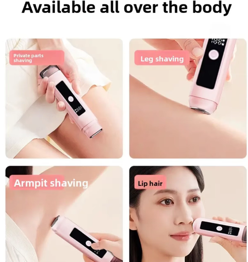 LCD model women's double-head hair removal device: Two heads can separately cut long and short hair. The 0.05mm blade net adheres to the skin without pain. It is IPX6 waterproof and can be used for showering. It has LCD display of battery level. It is palm-sized and portable. It can be used 15 times after being charged once. It can take care of the lip area, armpit and private parts. It is friendly to sensitive skin and can easily make body hair disappear.