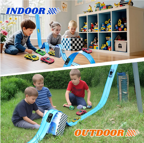 This versatile track vehicle toy can be freely assembled into various tracks such as straight roads and curves, and is compatible with multiple toy vehicles. It can help children develop DIY creativity, spatial thinking and hand-eye coordination. It can be played indoors or outdoors and is made of durable materials. It is a great toy for parent-child interaction that can stimulate children's imagination and improve their motor skills.