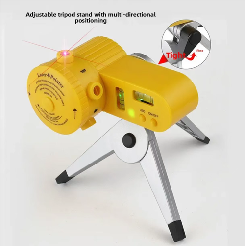 5-in-1 Laser Leveling Instrument, featuring 5 laser modes including cross, vertical, and water level. It can precisely level surfaces for tiling, framing, and hanging decorations. The detachable modular design with a clamp on the stand allows for easy portability and stable fixation. The bubble level and LED light are included. Even in low light conditions, it can be used. Lightweight and durable, essential for decoration or DIY projects!