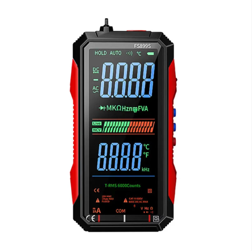 Intelligent anti-burnthrough multimeter, equipped with an intelligent anti-burnthrough chip, supports NCV non-contact electrical measurement. The high-definition color screen clearly displays data, and the backlight is suitable for dim environments. resistance, temperature, etc. The body is portable and anti-slip, with USB charging, an LED flashlight and voice playback. It is an excellent assistant for electricians' maintenance.