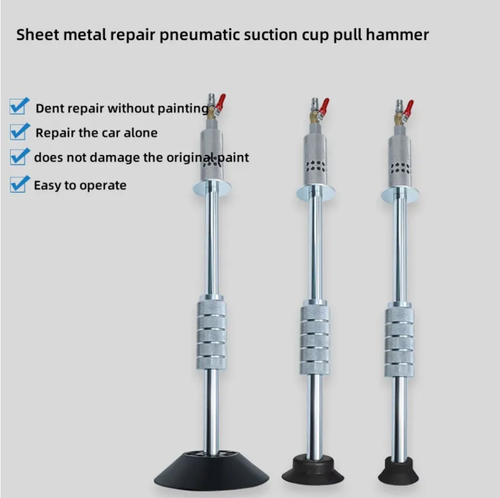 Pneumatic hammer concave repair device, pneumatic strong pulling, equipped with multiple specifications of suction cups, without damaging the original factory paint. The operation is simple. It is suitable for multiple areas such as car doors and engine covers with concave shapes. It is an efficient and seamless repair tool for vehicle owners to do it themselves or for auto repair shops.