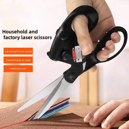This laser-cutting scissors use infrared light for precise positioning. No need to draw chalk lines when cutting fabric. One straight cut without any waste. Suitable for fabric and handicrafts, with magnetic attachment for easy storage. Order today and you will receive 2 sets of laser-cutting scissors with infrared light, magnetic attachment, and stainless steel construction. Hurry up and place your order!
