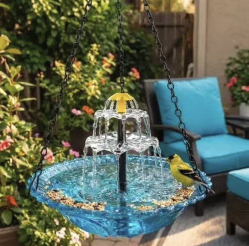 Solar waterfall bird bath fountain, with no plug-in design. The double-layer waterfall nozzle produces a gentle flowing water sound. The glass bird bath basin can attract birds to settle. It can be hung or placed, suitable for various outdoor scenarios. Regular cleaning can keep the water clear, and it is easy to create a soothing courtyard water feature. It is a good decorative and practical item for outdoor water features.