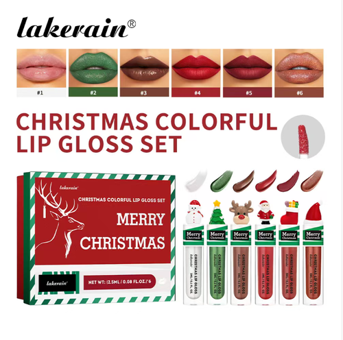 Matte velvet matte lip gloss. Order today and you'll receive a set of 6 tubes. The tube itself is the Christmas limited edition that hits the spot for girls. When taken out for touch-ups, it naturally has an eye-catching effect. The velvet formula melts into a fog-like texture upon application, making the lips feel light and effortless. It doesn't cause dryness or cracking, and can cover deep lips completely without any residue. The wear time is 4 hours.