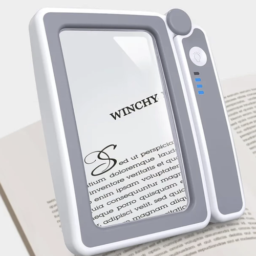 Square handheld LED magnifying glass, with high-definition lens providing wide field of vision, 10 LED lights with three adjustable soft lighting modes. USB charging with battery level display. Foldable handle for portability. Touch control switch for easy operation. It is a practical tool for the elderly for reading and detailed work. It is suitable for both night reading and detailed tasks. Reading and observation become more effortless.