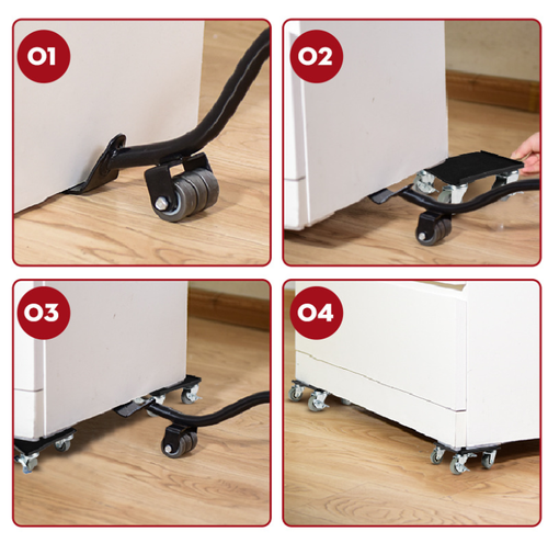 Five-wheel Nine-piece Extension Rod,A mobile and lifting tool, with a five-wheel structure capable of supporting up to 1650 pounds. The nine-piece set is suitable for various heavy objects. The extension rod is effortless and does not require bending over. Installation is simple, and the movement is smooth and flexible. It is easy to handle heavy objects such as washing machines and furniture at home or in the warehouse, and it can be efficiently moved by one person.