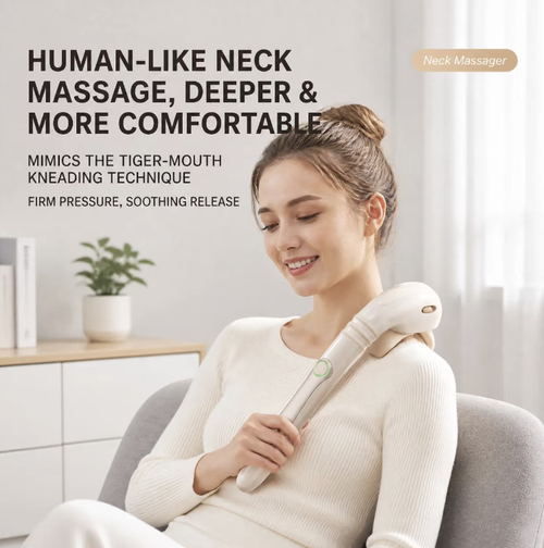 The sea horse-shaped long-handled shoulder and neck massager supports three levels of force adjustment. It features a human-like hand-pushing massage head, which can relieve the soreness in the shoulders, neck, waist and back. The long handle design enables it to massage hard-to-reach areas such as the back independently. The lightweight design makes it suitable for both home use and office work, serving as an auxiliary device for easing muscle tension.