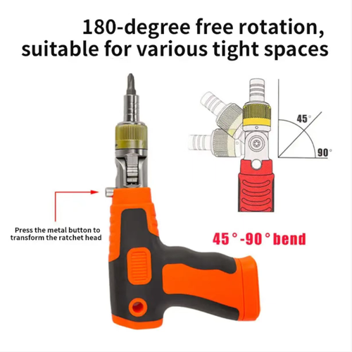 This set features a two-way ratchet mechanism and 180° adjustment. The chrome-vanadium steel bits are compatible with various screw specifications, and the built-in outward-retracting design is convenient. The ergonomic anti-slip handle is effortless and comfortable, allowing you to complete tasks efficiently, whether for home repairs, DIY assembly, or professional disassembly and assembly. It is an all-round power tool for disassembly and assembly scenarios.