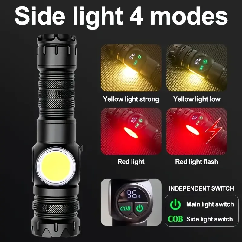 Upgraded super bright tactical LED rechargeable flashlight with telescopic zoom and infrared