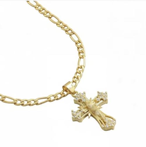 Copper-set zircon cross necklace. Featuring the luxurious and high-quality Fagaro chain texture, the zircon embellishments add a touch of luxury and shine. It is suitable for both men and women and can be matched with hip-hop, casual, and luxury styles. It is not prone to fading or causing allergies. It is a versatile and stylish choker necklace that is suitable for both daily wear and as a gift. It is a practical piece of jewelry that combines both appearance quality and sentiment.