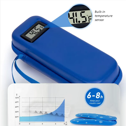 This insulin cooler is equipped with high-precision sensors and TSA ice packs. It provides long-lasting insulation and precise temperature control. It has multiple layers of protection, can withstand shock and pressure. The design is lightweight and compact, with a large capacity for storage, and it has a convenient carrying handle and digital display. It is worry-free to carry when traveling and is the preferred companion for diabetic patients when going out.