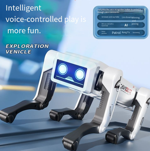 Intelligent bionic robot dog, featuring intelligent voice control, dual remote control, capable of performing various bionic movements such as lying down, standing up, and martial arts, and also able to simulate handshakes through AI. It has a cool appearance and is made of durable materials, making it a great companion for children's growth and an enjoyable stress-relieving toy for adults. It will take you on an experience of unlocking the future sense of play.