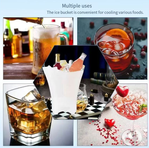 The wine glass-style Bluetooth speaker ice bucket integrates an ice bucket, a speaker, and an ambient light. It is made of food-grade material to keep ice cold. It features 3D stereo sound with red, blue, or colorful light switching. It is suitable for camping, gatherings, and house parties. It is small, portable, and has sufficient battery life. This single device brings full joyous atmosphere and is a must-have for party central.