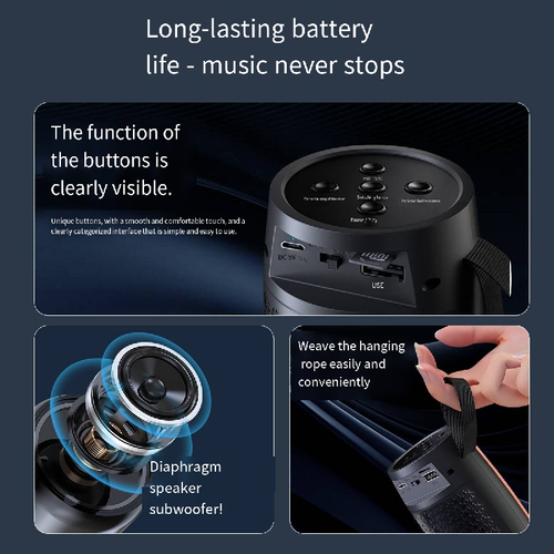 Put it in your pocket! This Pulse Bluetooth microphone set + microphone + atmosphere light. When turned on, the gradually changing colored lights instantly transform into a stage. The human voice is enhanced and clear. It has long outdoor battery life and stable volume. At home, you can simply select songs via your phone. The whole family can sing together in a very lively manner. Even when having a picnic or camping, it can instantly turn into an outdoor karaoke stage.