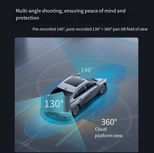 360° panoramic driving recorder, with 4K ultra-clear picture quality and panoramic pan-tilt camera, it can capture scenes both inside and outside the vehicle without any blind spots, clearly capturing the details of license plates. It supports parking monitoring and remote viewing via mobile phone, automatic alarm in case of collision, cloud backup of videos, easy installation without blocking the view, providing full protection during driving and parking.