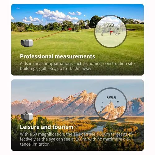 The multi-functional DUKA TR1 distance measuring telescope features a 6x magnification optical lens and ±6D diopter adjustment, suitable for people with different vision conditions. It integrates distance measurement, angle measurement, and viewing functions. It has a high-transparency LCD screen and a lightweight charging design. It is compatible with various scenarios such as engineering surveying, outdoor travel, and sports events, combining professional performance with portability.