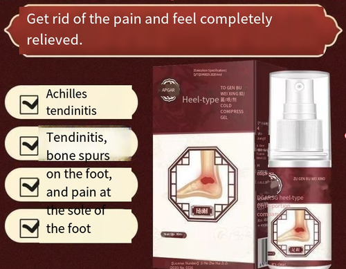 Cold compress spray for the heel area. This herbal formula is specifically designed to treat heel pain! Order today and get 2 bottles. Through skin absorption, it directly targets the pain points, quickly relieving heel inflammation and strain, allowing you to walk and run without any burden. Don't let heel pain hold back your life steps.