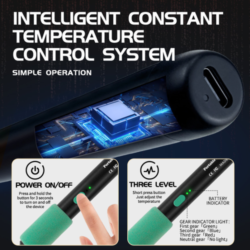 Portable electric soldering iron, enabling new possibilities in electronic creation. With three temperature adjustment settings for precise temperature control, it can be powered by USB and is portable and easy to carry. It heats up quickly and has a long lifespan. Suitable for both electronic repair and DIY creation, it can handle both delicate components and large soldering points. Equipped with complete accessories, it is an excellent welding tool in the field of electronics.