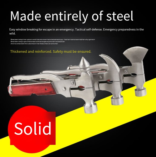 This multi-functional safety hammer is made of all steel and is extremely sturdy and durable. It integrates multiple tools such as a safety hammer, a nail puller hammer, and a saw blade. It can break the window for escape during driving and can also be used for home and outdoor repairs in daily life. The design is exquisite and easy to carry, making it a life-saving tool in critical situations and a versatile helper in daily life.
