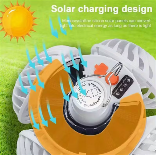 Outdoor Solar Garden Lamp Hanging Foldable Lamp with Fan Type-C Solar Charging Football Lamp