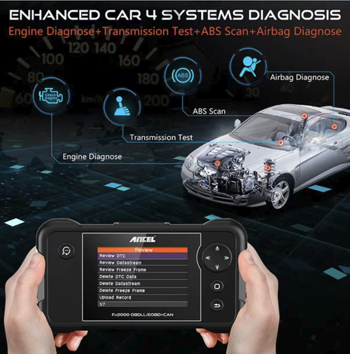The ANCEL FX2000 automotive diagnostic tool supports the diagnosis of four systems: engine, transmission, ABS, and airbags. It can read and clear fault codes, view real-time data streams, and is compatible with all vehicle models and protocols. The operation is simple and plug-and-play. It is a professional-level automotive detection tool for auto mechanics and car owners to perform DIY repairs. Guard the safety of every journey