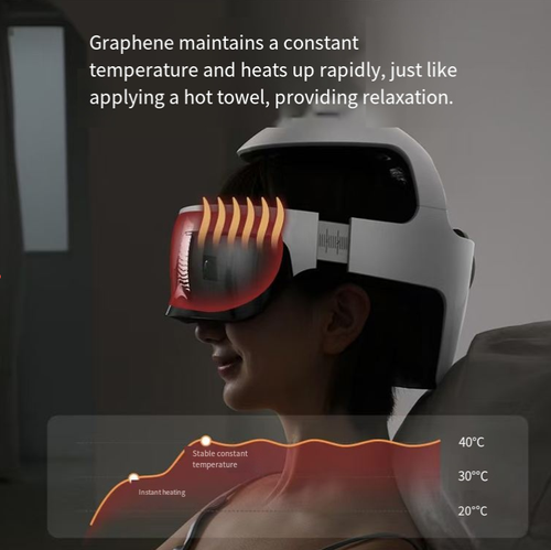 Electric head massager, with 14 layers of airbags precisely covering 21 acupoints of the head, eyes and neck. Alternating techniques of kneading, pressing and pushing. Graphene constant-temperature heat therapy relieves fatigue. Supports HiLink smart connection. The APP allows for DIY adjustment of force and temperature. The hollow eye-shaped design does not press on the eyeballs. It can recharge your body and mind anytime and anywhere.