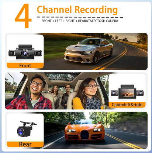The four-lens dash cam, with dual front and rear recording + full-dimensional vision of left and right side views, breaks the limitations of traditional single-lens, making every driving moment clear and traceable, and providing a sky-level protective net for your travel.