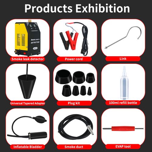 Automotive Smoke Leak Detector, Engine Intake Leak Tester, Exhaust Pipe & Pipeline Leak Test Tool. Detects leaks in intake system, exhaust pipe, vacuum line, fuel line and sealed interfaces. Visual smoke leak detection, no disassembly needed, quickly and accurately locates leaks, improves repair efficiency. Easy to operate, suitable for repair shops, 4S stores, tuning shops and personal use, professional auto testing tool, cross-border supply.