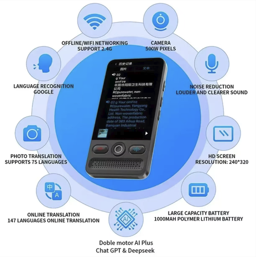 Intelligent translation device, supporting multilingual online offline translation, covering simultaneous interpretation, audio recording translation, and photo translation. It is highly accurate and efficient, with simple operation. Even without an internet connection, it can facilitate smooth communication during overseas travel, business interactions, or language learning. It is a practical language tool for such purposes.