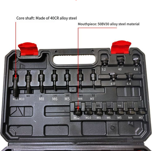 All-in-One Riveting Kit 160-piece Set. Manual Riveting Gun, featuring various sizes of rivets and tools. Dual-handle design for ease of use by beginners. High-strength material ensures durability and reliability. Comes with a portable storage box. This set solves all your riveting needs.