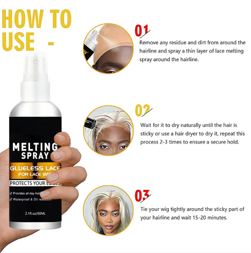 Wig styling lotion. Using non-greasy technology, it enables the wig to fit naturally and provides all-day waterproof and oil-resistant protection, ensuring stability and preventing it from falling off. Order today and you will receive 3 bottles of wig lace smoothening styling care spray. It also contains natural ingredients that can nourish the scalp, making it the perfect choice for achieving a perfect hairstyle and showing confidence!