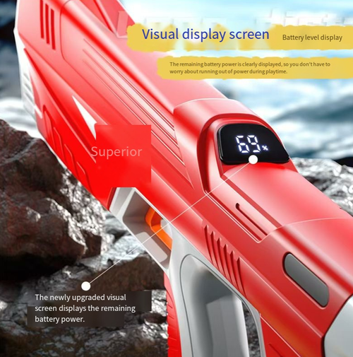 The high-definition digital display screen shows real-time information about the battery and water levels, eliminating the worry of battery life. The electric continuous spray can project high-pressure water jets with a long range and great ease, and it automatically absorbs water in 10 seconds to quickly replenish. The USB can quickly charge the battery for 30 minutes, suitable for both parent-child interaction and friends' battles, unlocking the cool and joyful experience in summer.