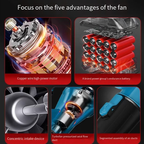Industrial-grade lithium battery blower, with wind force reaching the level of a 14-level typhoon, equipped with brushless motor and turbocharging technology, featuring 6 adjustable wind speeds. It can efficiently remove dust, debris, etc., and is a powerful wind force warrior for industrial cleaning and construction.